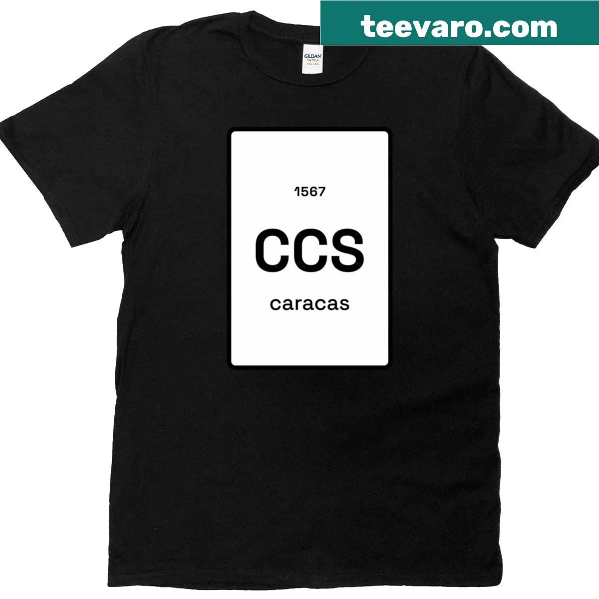 T-shirt featuring a periodic table design focusing on Caracas — on a men's t-shirt