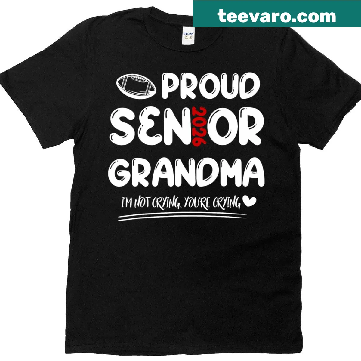 Proud senior grandma football T-shirt with humorous text — on a men's t-shirt