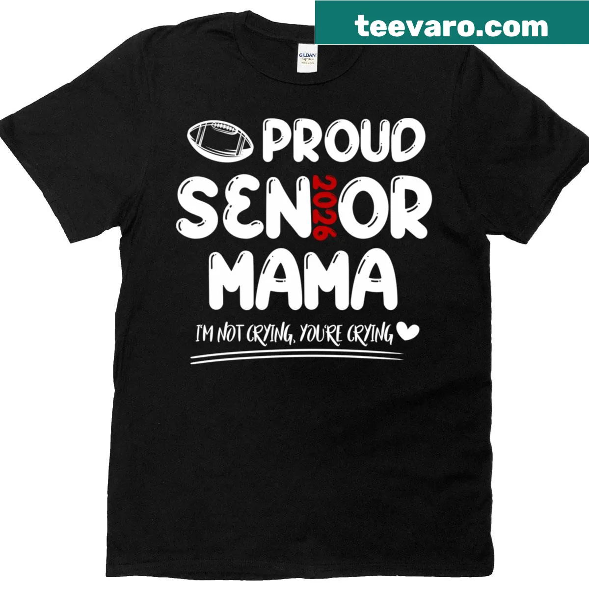 Proud mama football T-shirt with a humorous message — on a men's t-shirt
