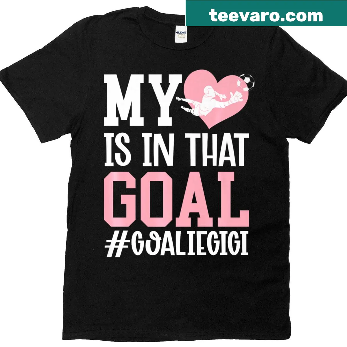 Proud T-shirt for a soccer goalie featuring 'Gigi' text — on a men's t-shirt
