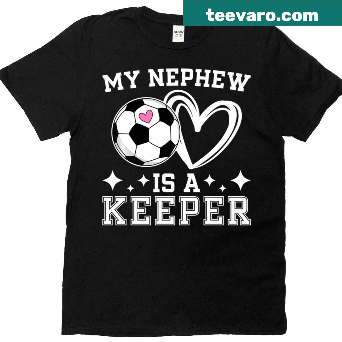 Proud aunt T-shirt celebrating a soccer goalie — on a men's t-shirt