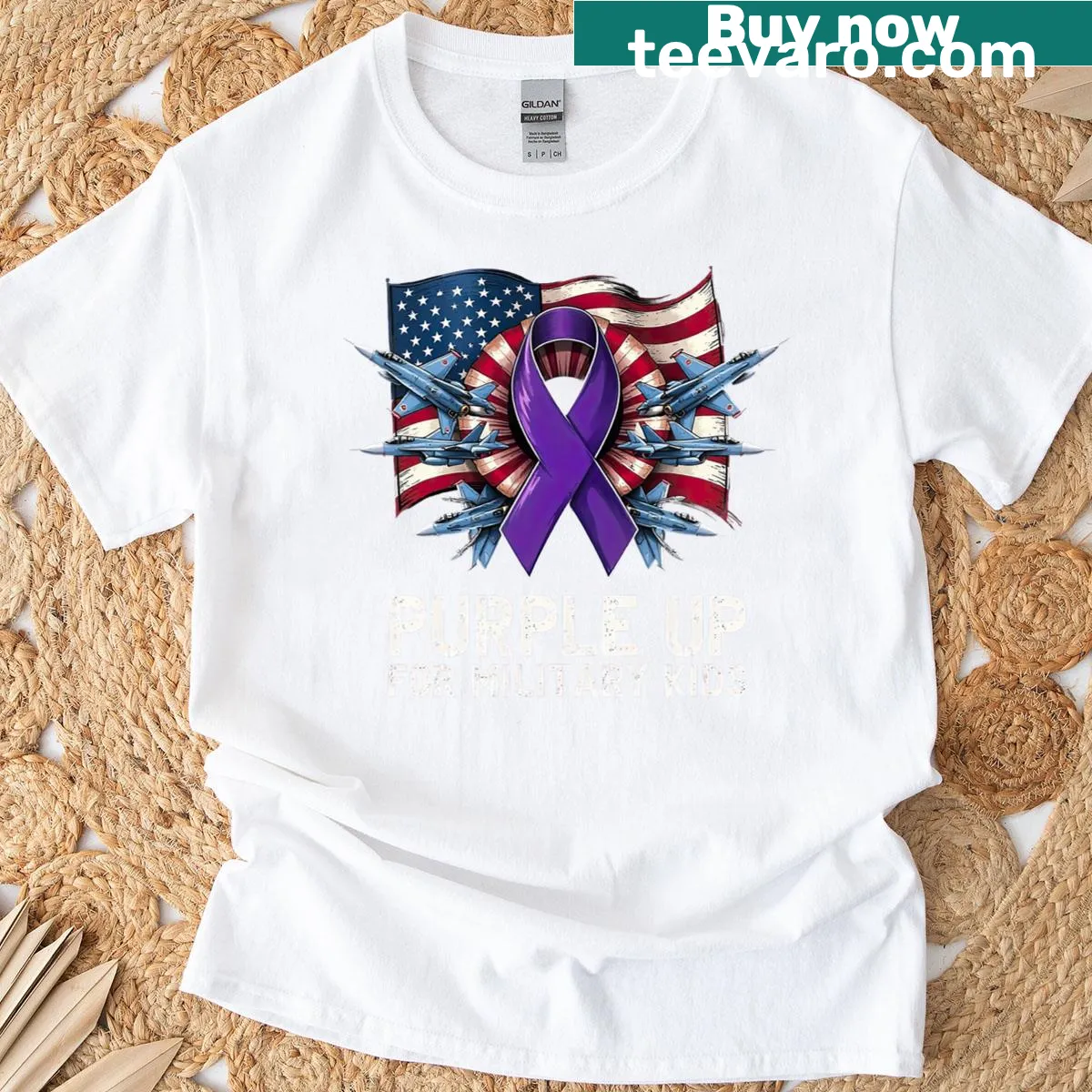 T-shirt with a flag design celebrating military children — on a men's t-shirt