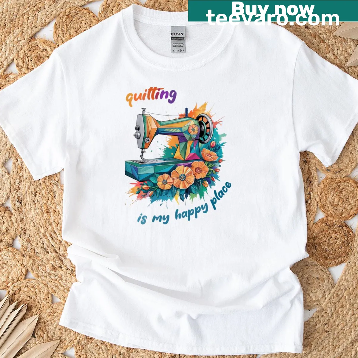 Funny sewing T-shirt with 'Quilting is my therapy' text — on a men's t-shirt