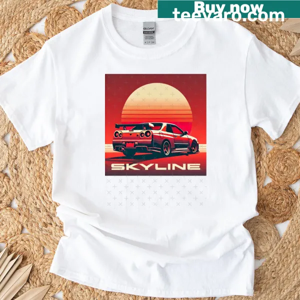 Premium T-shirt with R34 GTR illustration and sunset