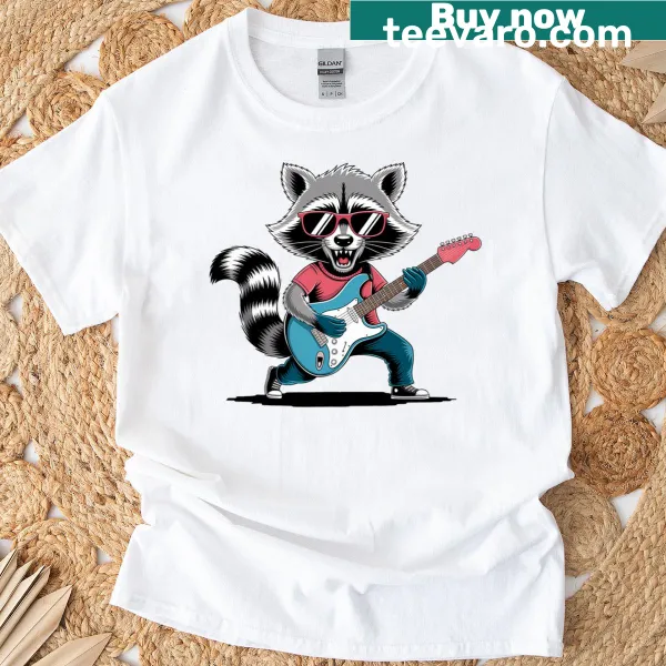 Cartoon raccoon enjoying rock music, perfect for music lovers