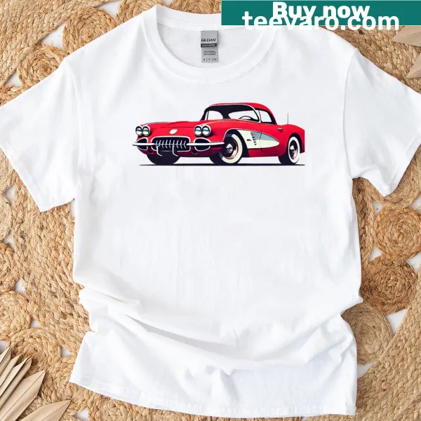 Vintage Red Corvette C1 graphic on a T-shirt