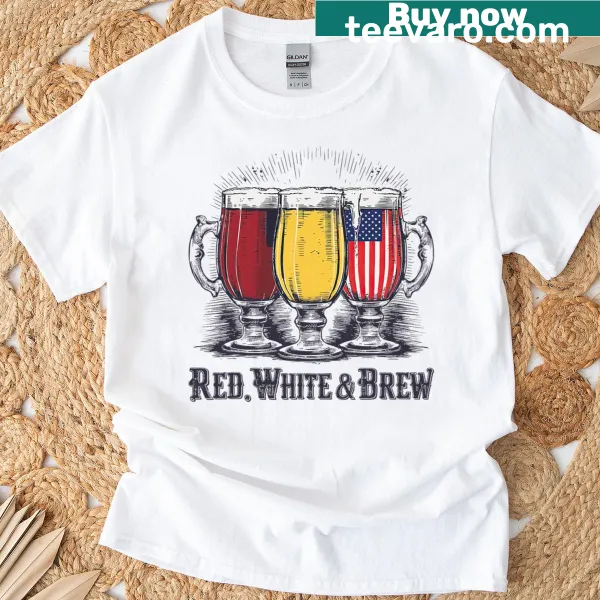 Patriotic T-shirt featuring a beer drinking theme with US flag elements