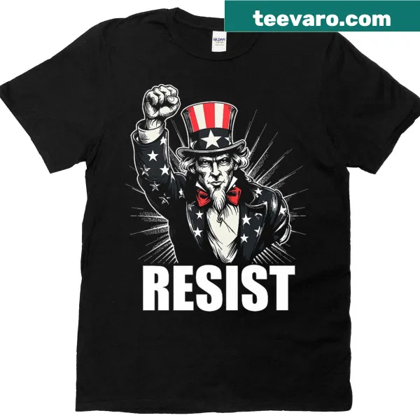 Patriotic illustration of Uncle Sam with 'resist' text