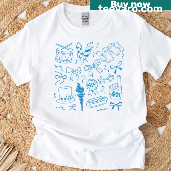 Retro preppy T-shirt with patriotic design for women.