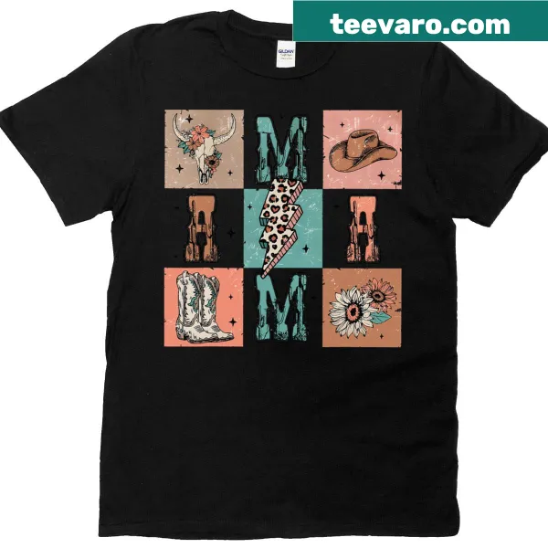 Funny Western T-shirt with checkered 'Howdy Mama' graphic