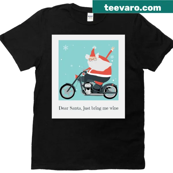 Christmas T-shirt with 'Santa, Bring Me Wine' text