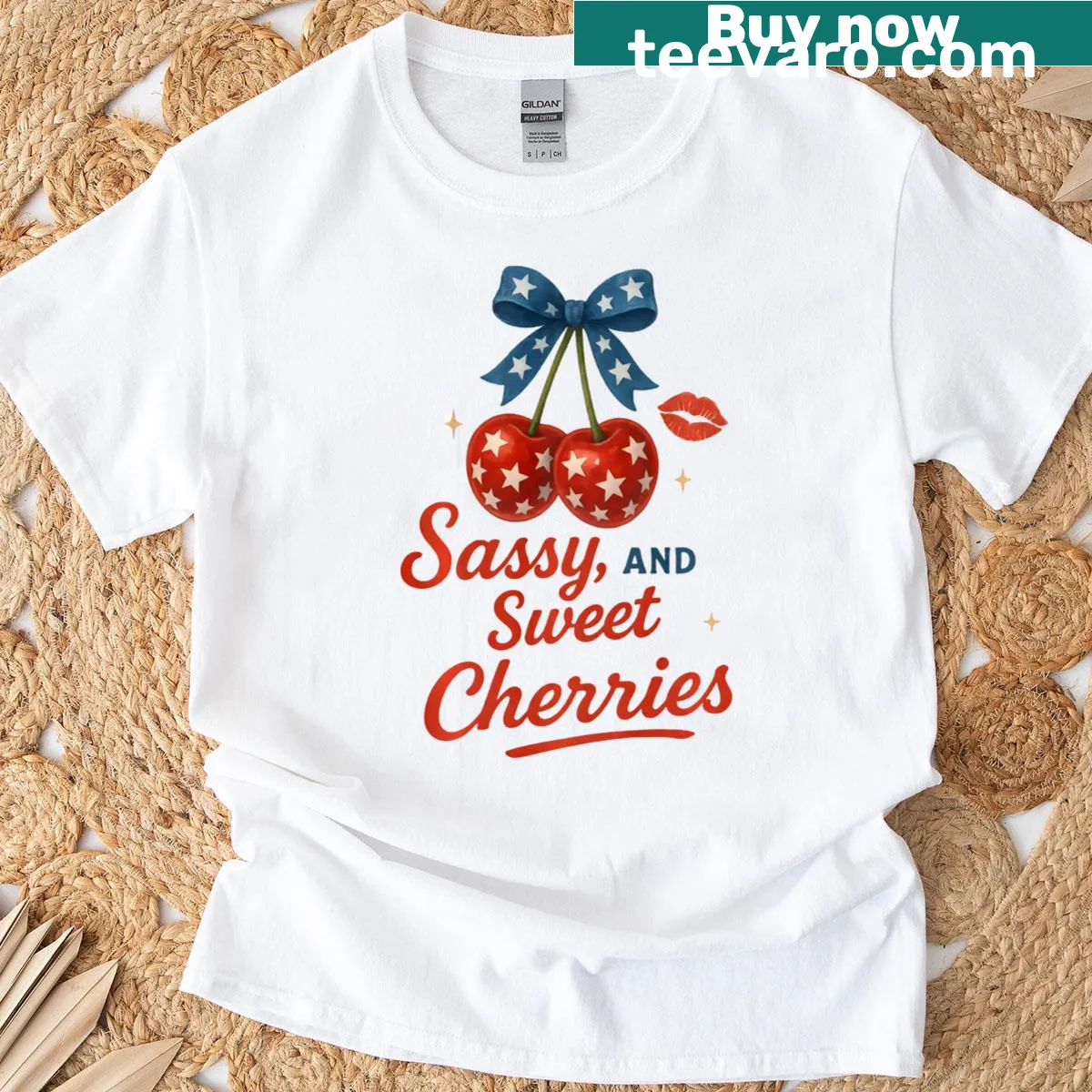 Playful cherry graphic for Fourth of July on a t-shirt — on a men's t-shirt