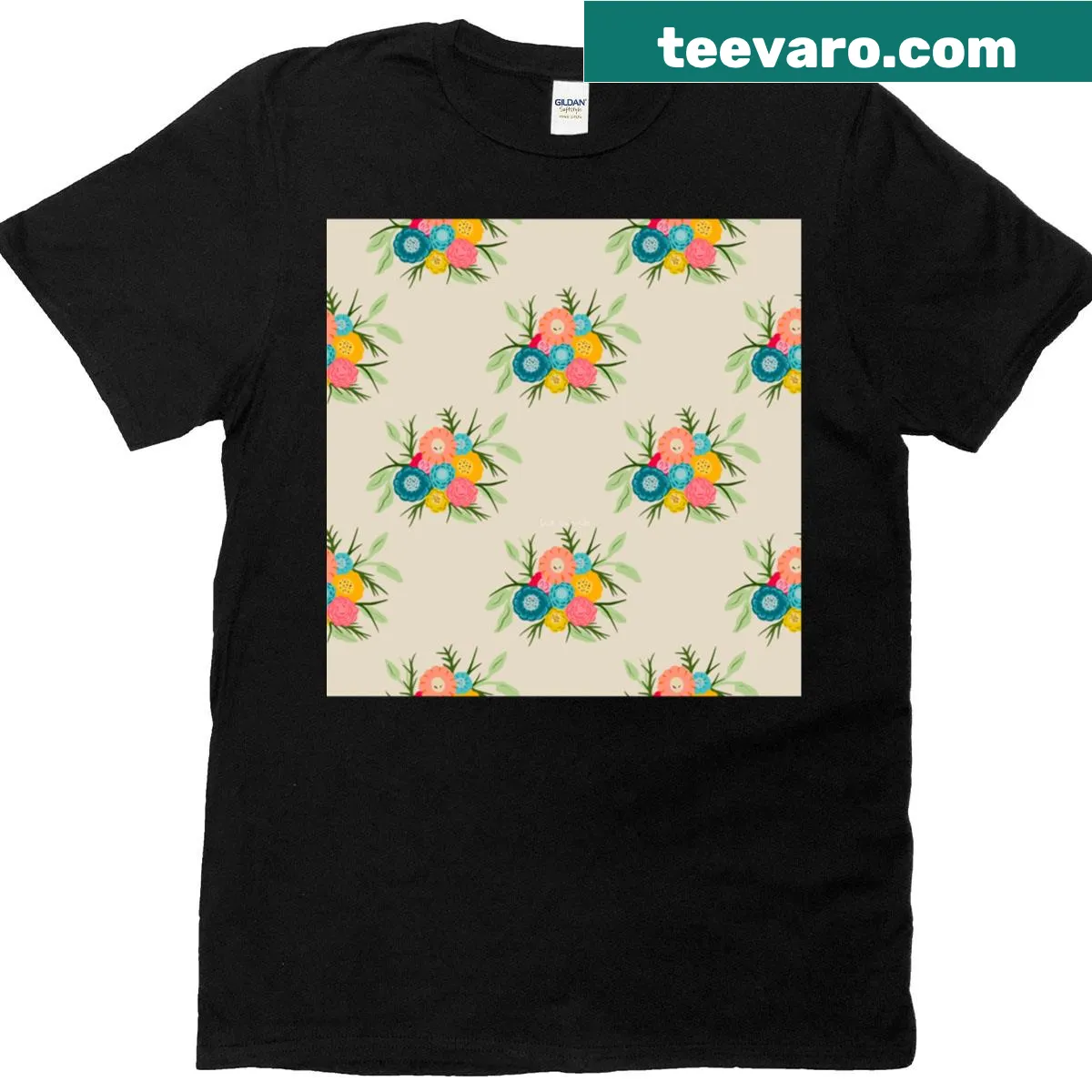Oversized T-shirt with seamless spring bouquet pattern — on a men's t-shirt