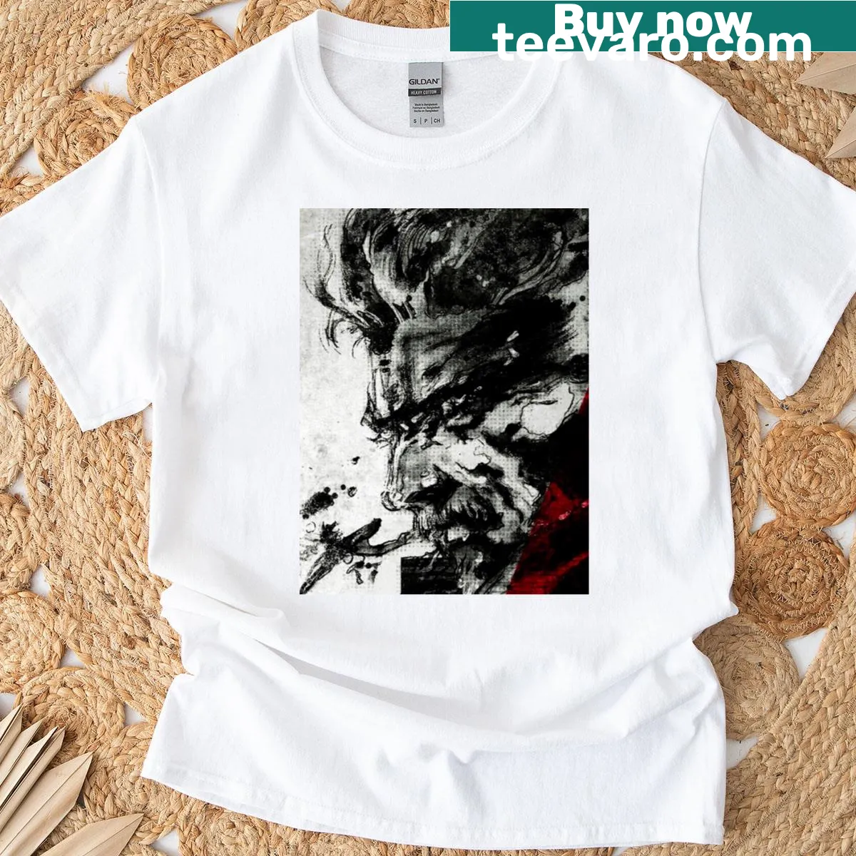 Illustrative snake graphic T-shirt with detailed design — on a men's t-shirt