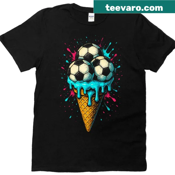 T-shirt featuring a soccer ball and ice cream drip illustration for game day