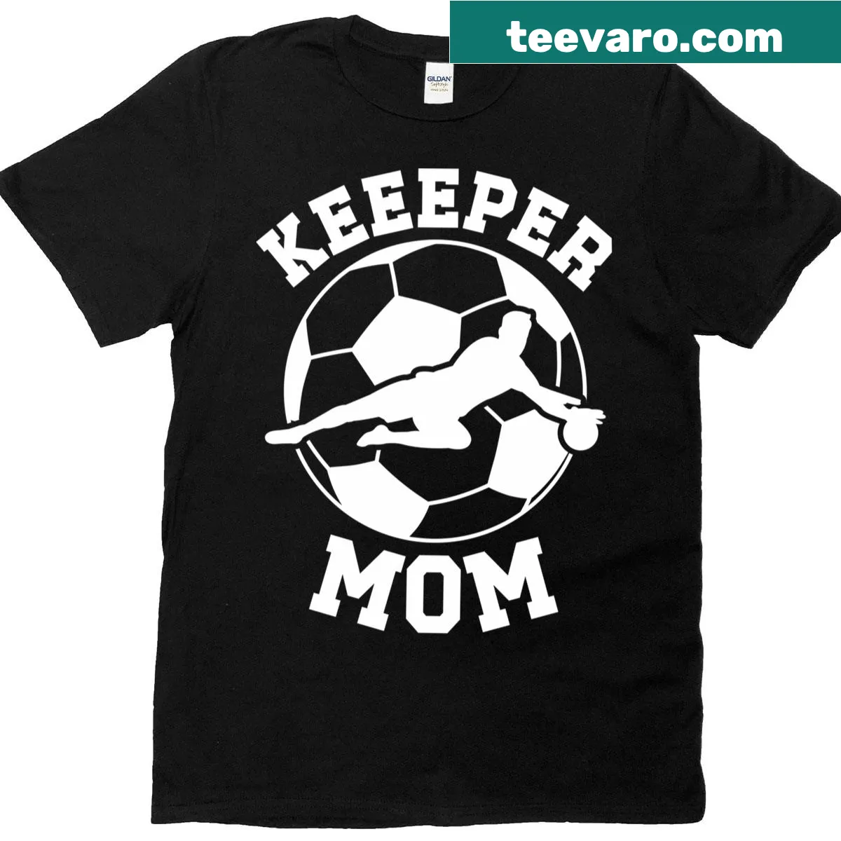 Heartwarming Soccer Keeper Mom T-shirt featuring a soccer ball illustration — on a men's t-shirt