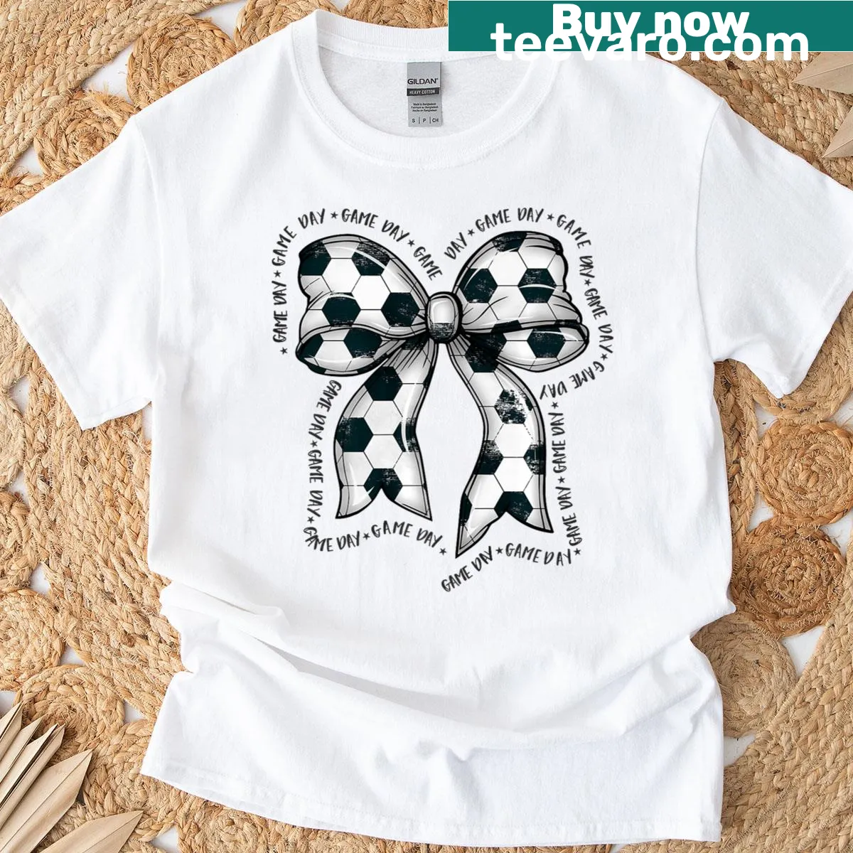 Cute soccer mom T-shirt with bow design and typography — on a men's t-shirt
