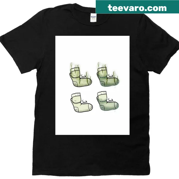 Graphic T-shirt featuring a funny sock collection design
