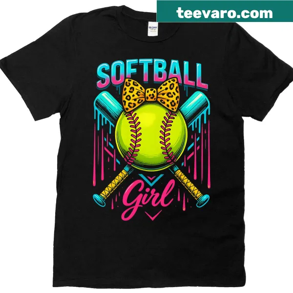 Cartoon softball girl with ice cream drip graphic T-shirt