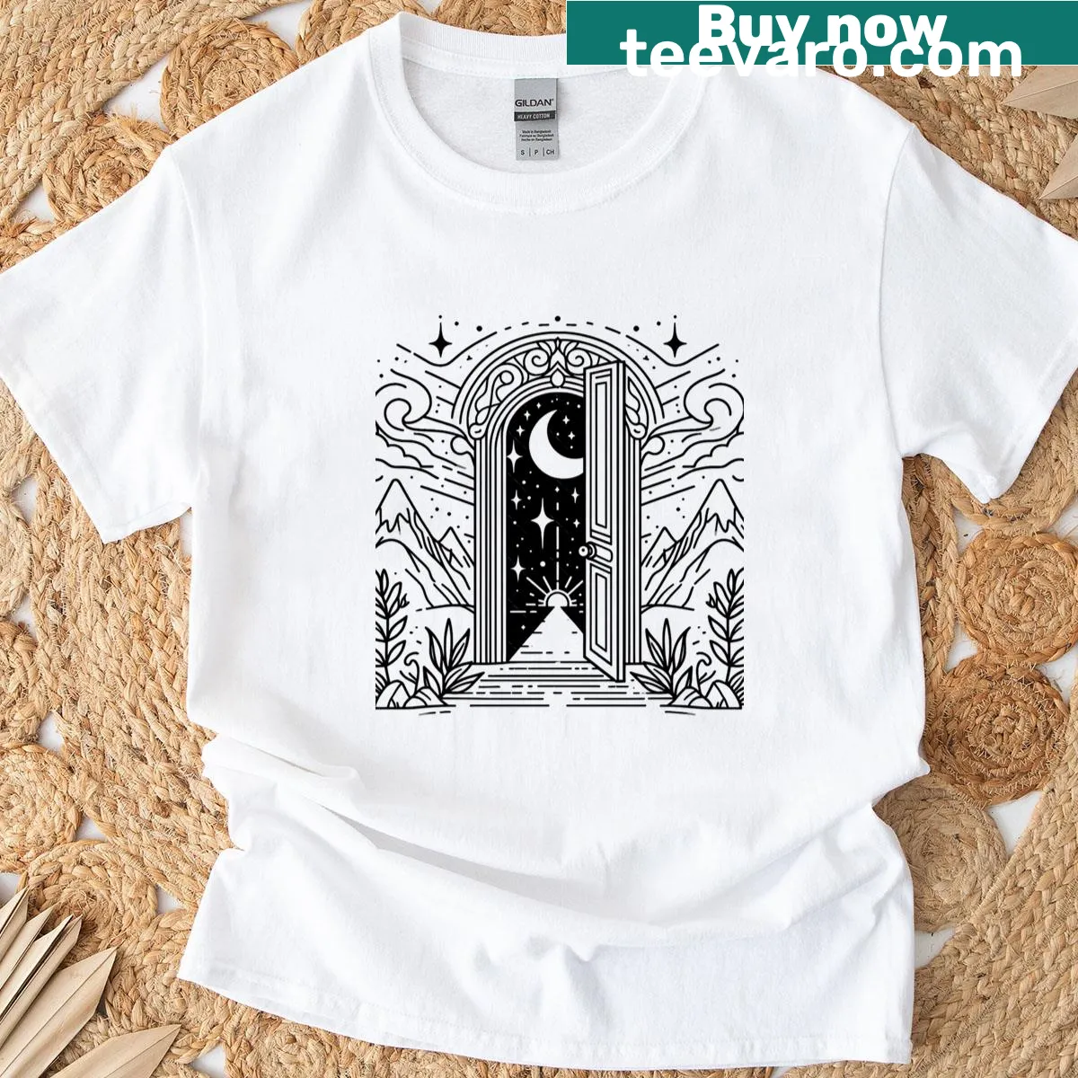 Illustration of a star portal against a night sky on T-shirt — on a men's t-shirt