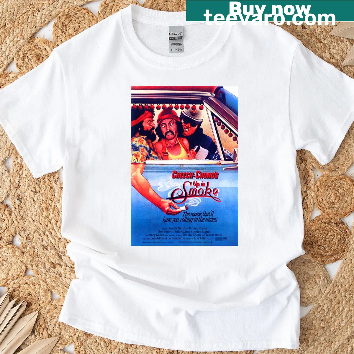 Retro 70s stoner movie poster design on T-shirt — on a men's t-shirt
