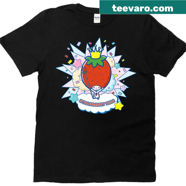 Cartoon-style t-shirt featuring the 'Strawberry King' character