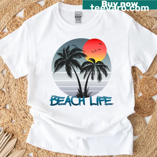 Serene sunset palms graphic on T-shirt