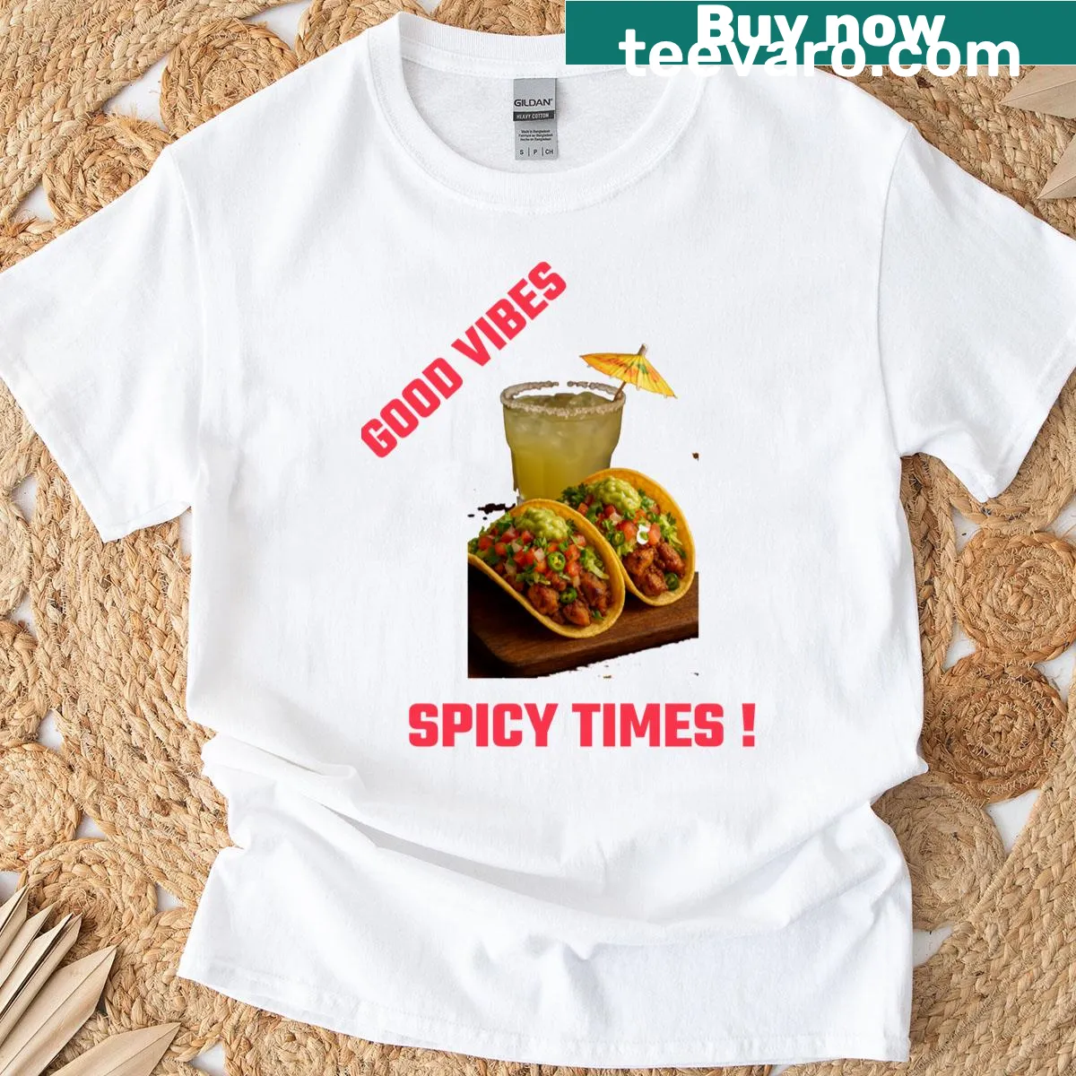 Fun taco and tequila design celebrating Mexican culture on T-shirt — on a men's t-shirt