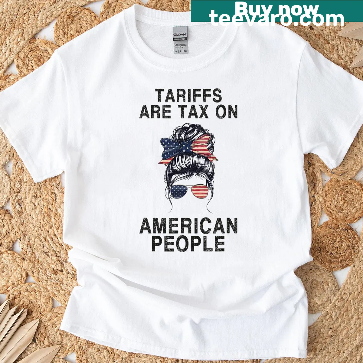 Edgy T-shirt with bold text addressing tariffs as a tax on Americans — on a men's t-shirt