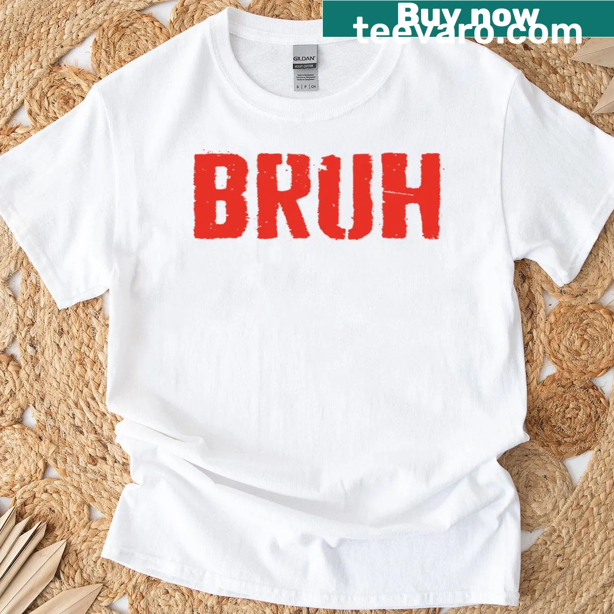 Vintage distressed t-shirt with 'Bruh' humorous quote. — on a men's t-shirt