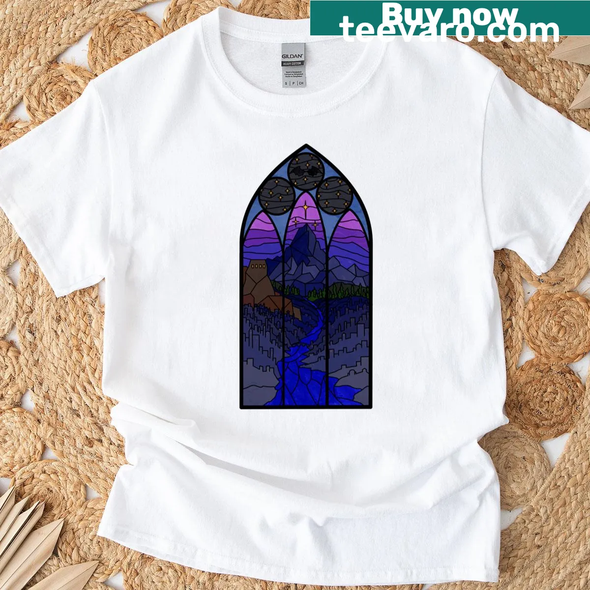 Illustration of stained glass inspired by Velaris on T-shirt — on a men's t-shirt
