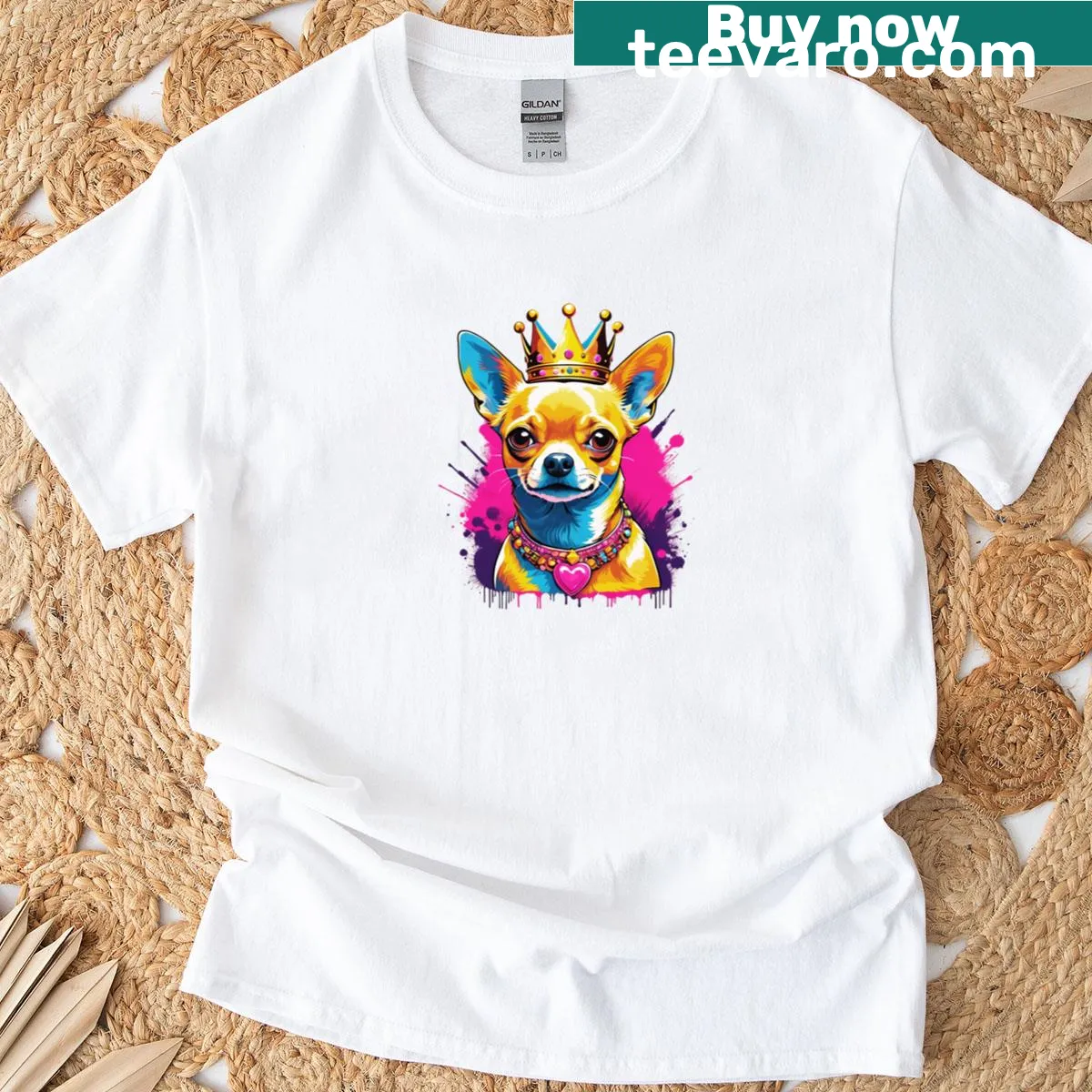 Chihuahua dog wearing a crown illustrated on a t-shirt — on a men's t-shirt