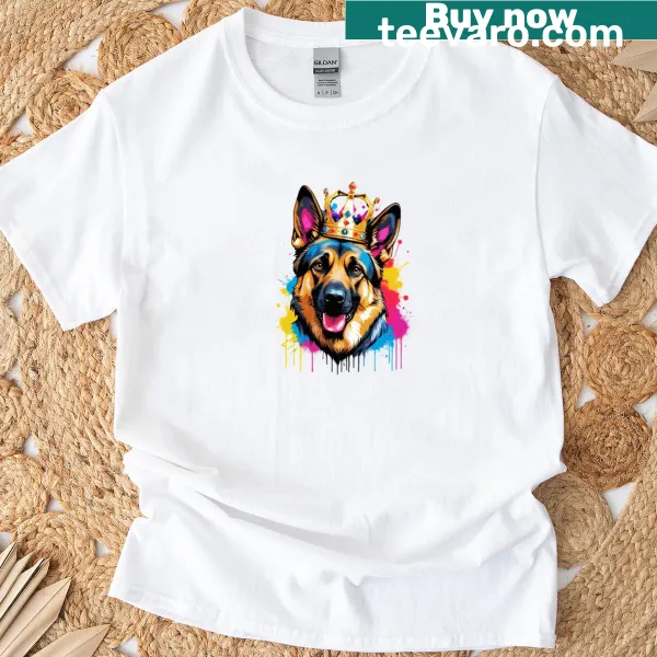 Watercolor German Shepherd dog illustration with a crown