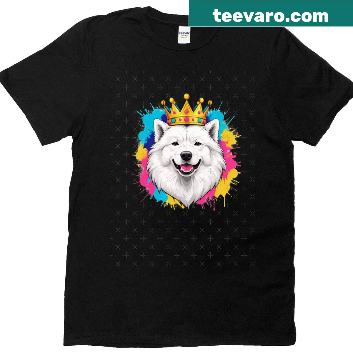 Watercolor illustration of a crowned Samoyed dog — on a men's t-shirt