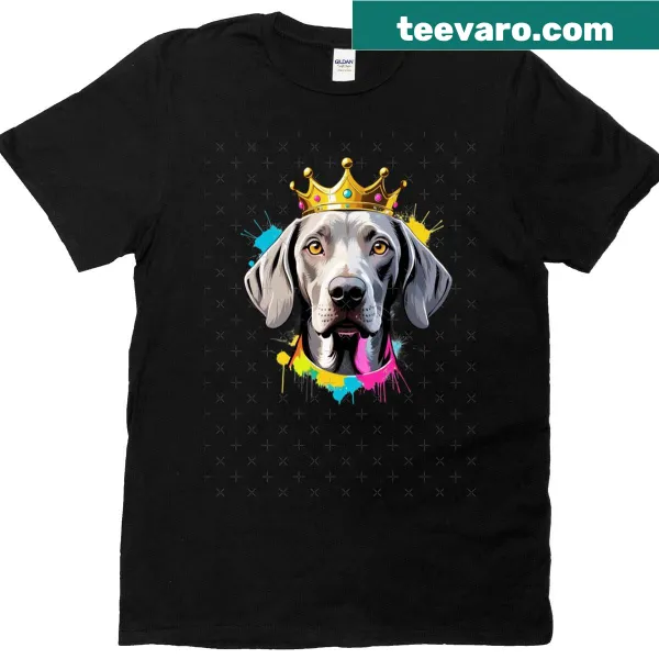 Watercolor crowned Weimaraner dog design on oversized T-shirt