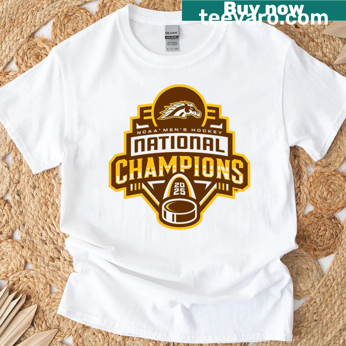 Men's T-shirt celebrating Western Michigan Broncos hockey national champs 2025 — on a men's t-shirt