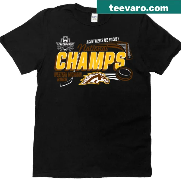 Men's T-shirt celebrating Western Michigan Broncos 2025 national champs
