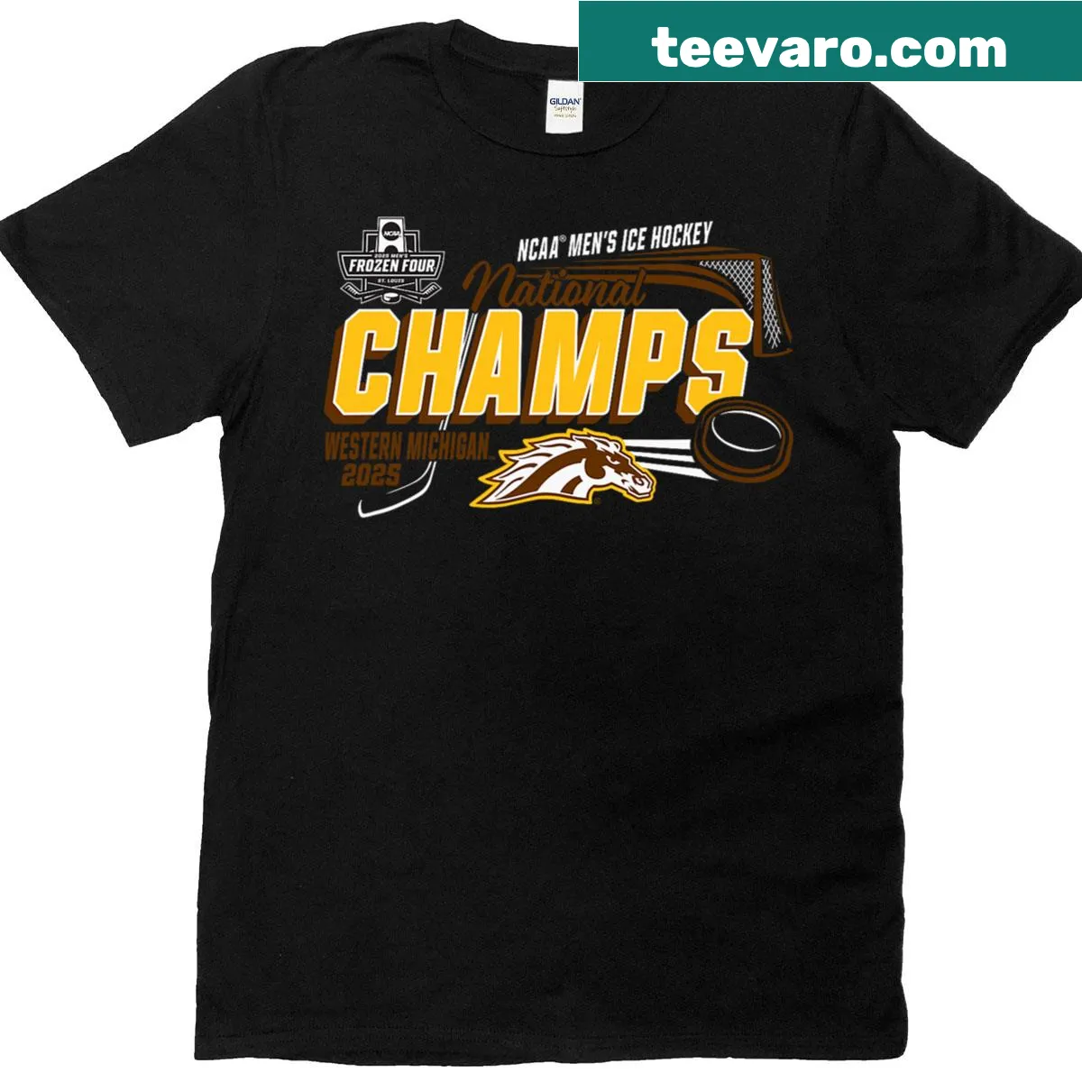 Men's T-shirt celebrating Western Michigan Broncos 2025 national champs — on a men's t-shirt