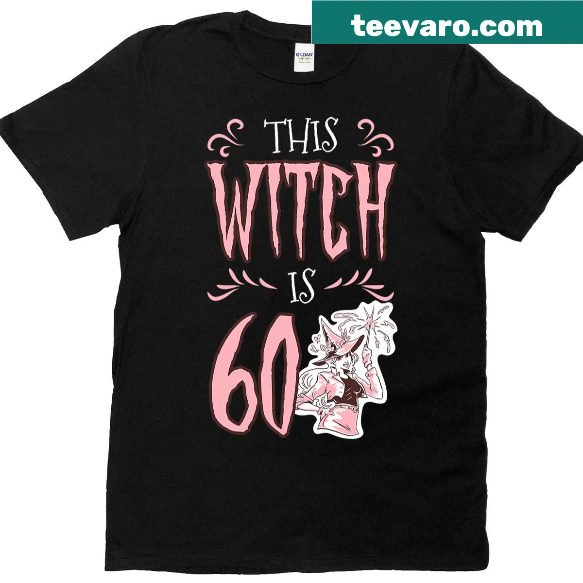 Whimsical wand and spells design for 60th birthday T-shirt — on a men's t-shirt