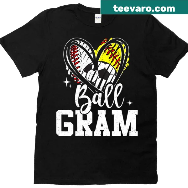 Ball Gram T-shirt with baseball, softball, and soccer graphics