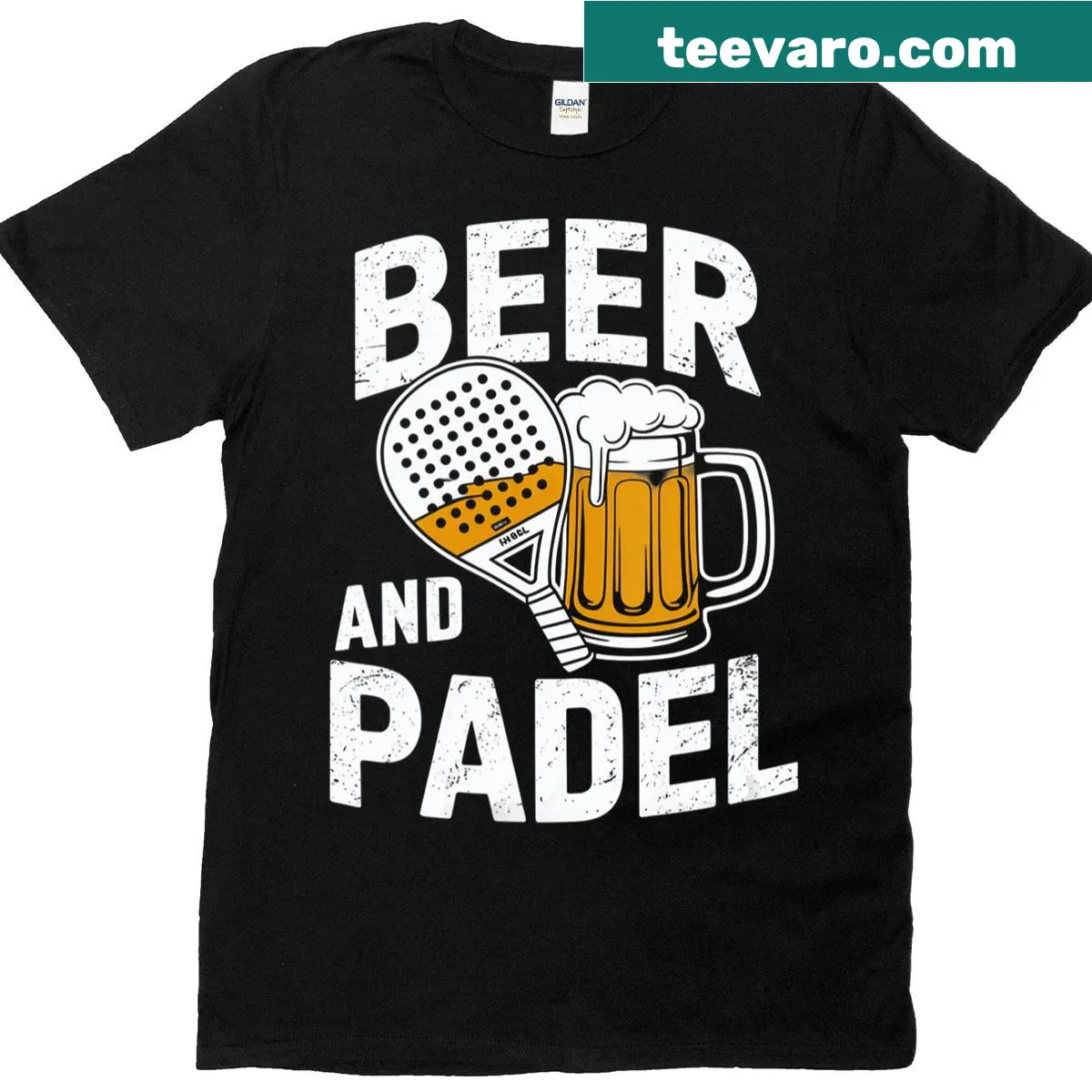 Funny retro t-shirt for women celebrating padel and beer. — on a men's t-shirt