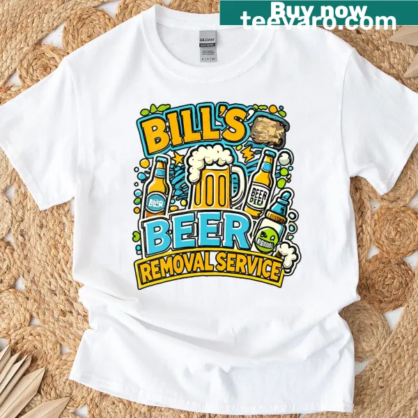 Funny beer removal service T-shirt with playful typography for women.