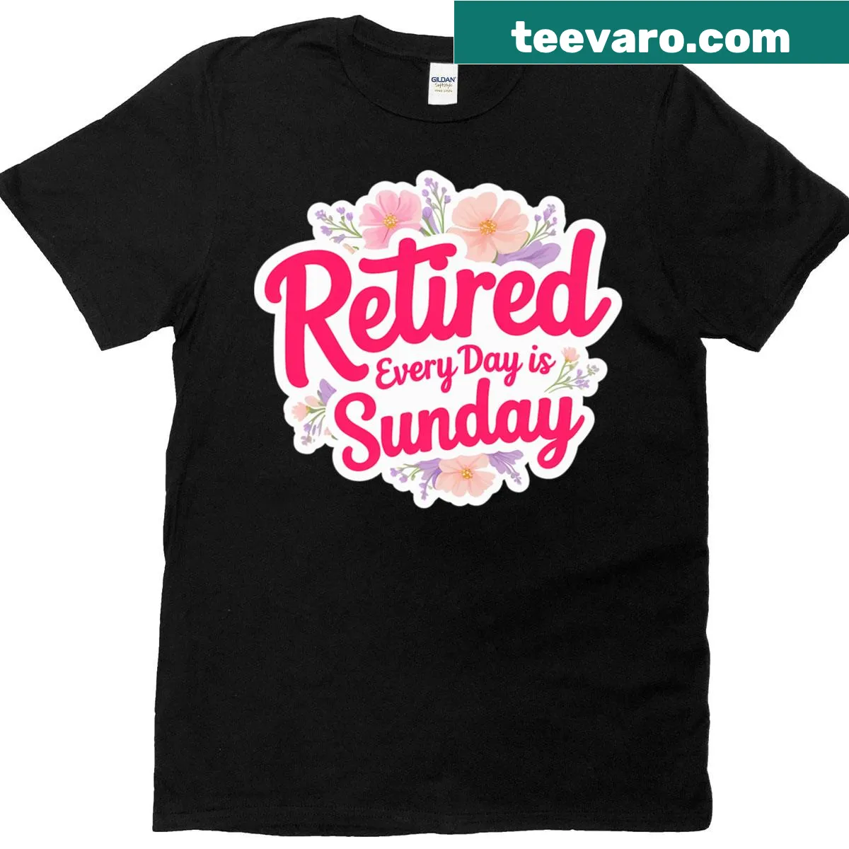 Funny retirement shirt with floral design and Sunday text — on a men's t-shirt