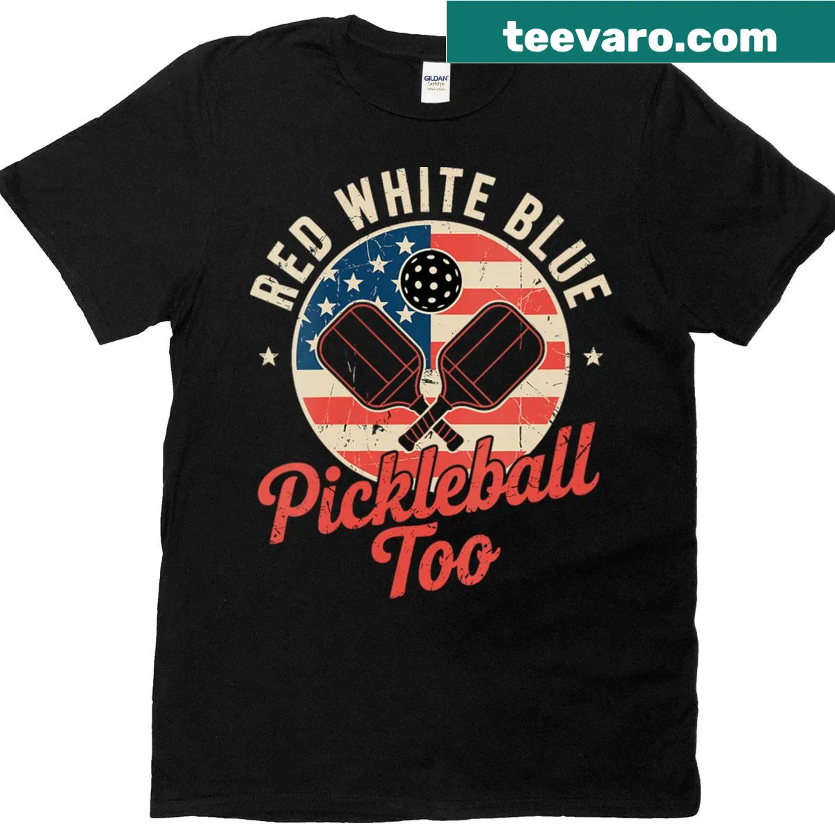 Playful T-shirt celebrating the sport of pickleball — on a men's t-shirt