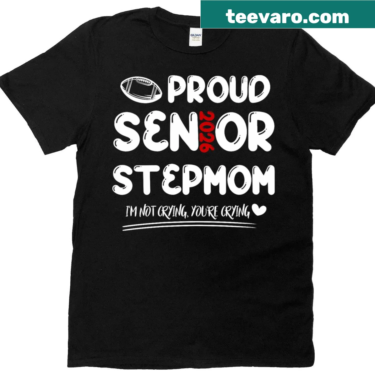 Proud Senior Stepmom graphic t-shirt for football family — on a men's t-shirt
