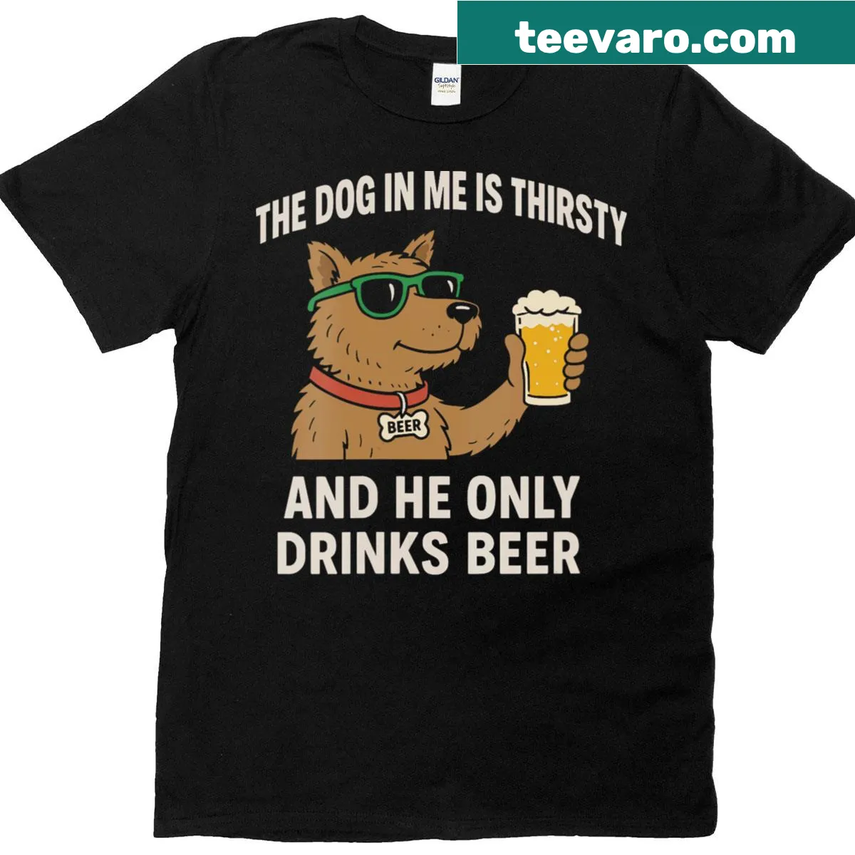 Dog illustration with humorous beer drinking text on T-shirt — on a men's t-shirt
