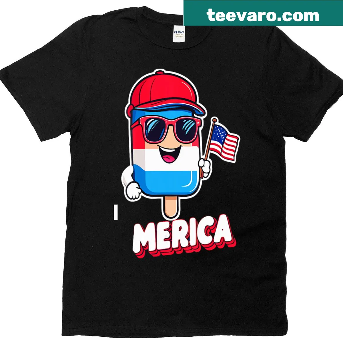 Vintage-style ice cream design celebrating the 4th of July for kids — on a men's t-shirt