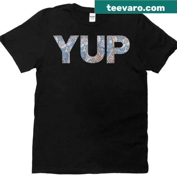 Oversized t-shirt with bold typography saying 'yup'