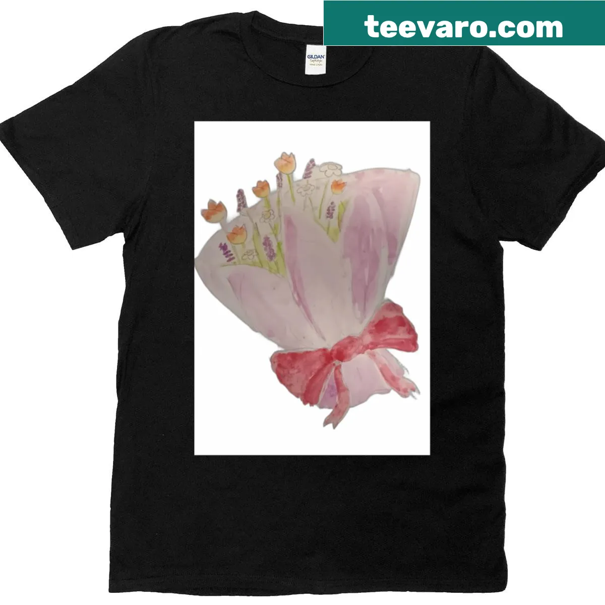 Oversized t-shirt featuring a big bouquet of flowers illustration — on a men's t-shirt