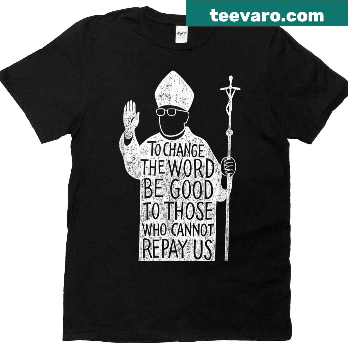 T-shirt featuring a hopeful message inspired by Father Francis — on a men's t-shirt